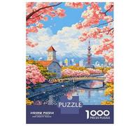 Puzzle Per Adulti Da 1000 Pezzi Sapporo Cityscape with Cherry Blossoms Puzzle Per Adulti Gioco Rompicapo Un'opera D'arte Sfida Educativa 52x38cm/1000pcs