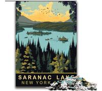 Puzzle per adulti da 1000 pezzi Saranac Lake NY Difficili da completare ma divertenti e umoristici, con poster abbinato e foglio di quiz (38x52cm) 1000 pezzi