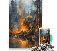 Puzzle per adulti da 1000 pezzi Scheletro accanto al fuoco gioco pratico rilassante e stimolante per la mente regalo di compleanno regalo di viaggio 38x52cm
