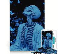 Puzzle per adulti da 1000 pezzi scheletro blu con farfalle,gioco di squadra,divertente e stimolante,momento di relax,attività artistica natalizia 38x26cm