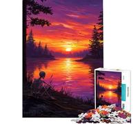Puzzle per adulti da 1000 pezzi: scheletro che contempla il tramonto in riva al lago Sfida educativa per il divertimento in famiglia Gioco per famiglie dai 14 anni in su Dimensioni: 38x52cm