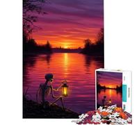 Puzzle per adulti da 1000 pezzi Scheletro con lanterna in riva al fiume al tramonto Giochi educativi giocattoli didattici opere d'arte regalo attività per famiglie (dimensioni 50x75cm)