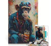 Puzzle per adulti da 1000 pezzi "Scimmia immersa nei suoi pensieri" giocattolo fai-da-te per divertimento in famiglia con pezzi di forma casuale completamente ad incastro 38x52cm