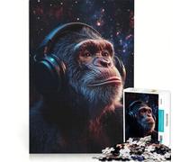 Puzzle per adulti da 1000 pezzi: Scimpanzé che ascolta musica, gioco rilassante, sfida impegnativa, per rafforzare l'amore tra le coppie 38x52cm