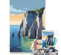 Puzzle per adulti da 1000 pezzi, Scogliere di Étretat, Costa della Normandia, Francia, Gioco rilassante, Interessante antistress, Collezione d'artista, Belle Arti 50x75cm