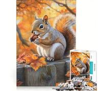 Puzzle per adulti da 1000 pezzi: Scoiattolo che mangia una noce in autunno gioco pratico attività divertente da fare in casa per rafforzare l'amore tra le coppie 50x75cm
