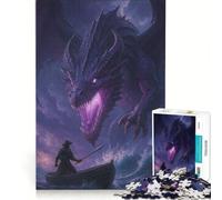 Puzzle per adulti da 1000 pezzi "Scontro tra draghi in un mare in tempesta", gioco pratico, ideale per passare il tempo durante le vacanze, con poster e foglio di curiosità abbinati 38x52cm