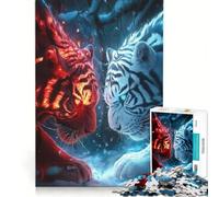 Puzzle per adulti da 1000 pezzi: Scontro tra tigri di fuoco e ghiaccio, gioco interattivo, attività per famiglie, lista dei desideri con Babbo Natale 38x52cm