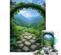 Puzzle per adulti da 1000 pezzi sentiero a forma di cuore tra le montagne gioco per famiglie compleanni e Natale (dimensioni 38x52cm)