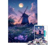 Puzzle per adulti da 1000 pezzi Sentiero del mulino a vento al chiaro di luna - Puzzle per adulti gioco rilassante migliora la memoria compleanno e Natale (dimensioni 38x52cm)