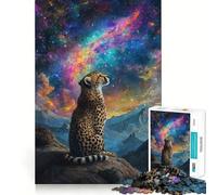Puzzle per adulti da 1000 pezzi,"Sguardo cosmico del ghepardo",pezzi ben definiti,gioco di abilità per la mente,gioco per il tempo libero,opera d'arte natalizia (50x75cm)