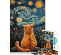 Puzzle per adulti da 1000 pezzi "Sguardo stellato del gatto" Gioco di abilità mentale con pezzi ben definiti,gioco per il tempo libero,opera d'arte natalizia (50x75cm)