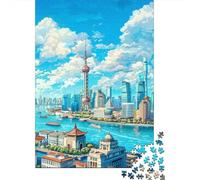 Puzzle Per Adulti Da 1000 Pezzi Shanghai Cityscape with Oriental Pearl Tower Puzzle Giochi Rilassanti Difficile Impegnativo Da Completare 52x38cm/1000pcs