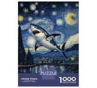 Puzzle Per Adulti Da 1000 Pezzi Shark in Starry Night Puzzle Per Adulti Gioco Pratico Difficile Difficile E Sfida 52x38cm/1000pcs