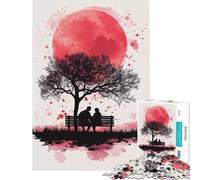 Puzzle per adulti da 1000 pezzi silhouette di una coppia sotto la luna rossa gioco antistress sfida impegnativa regalo di Natale o compleanno (50x75cm)