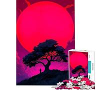 Puzzle per adulti da 1000 pezzi silhouette sotto una luna rosa gioco rompicapo giocattolo avvincente per coltivare la pazienza idea regalo decorazione perfetta (dimensioni 38x52cm)
