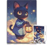 Puzzle per adulti da 1000 pezzi, simpatico gatto con lanterna nel cielo, gioco di sfida unico, decorazione artistica per la casa, regalo per compleanni, dimensioni 50x75cm