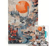 Puzzle per adulti da 1000 pezzi Sole e Luna arancioni Una città Gioco per famiglie Migliora la memoria Ideale come regalo per tutta la famiglia 38x26cm
