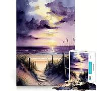 Puzzle per adulti da 1000 pezzi,spiaggia al tramonto viola,gioco di logica a incastro,gioco facile,decorazione natalizia da parete (38x26cm)