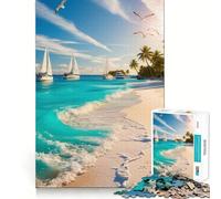 Puzzle per adulti da 1000 pezzi, spiaggia tropicale con barche a vela, disegno dai bordi precisi, gioco stimolante per la mente, gioco tranquillo, ideale per compleanni (38x26cm)