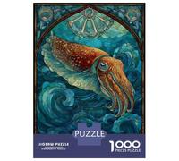 Puzzle Per Adulti Da 1000 Pezzi Stained Glass Cuttlefish in Ocean Puzzle Per Adulti Gioco Pratico Decorazione Da Parete Per Compleanno, Natale 52x38cm/1000pcs
