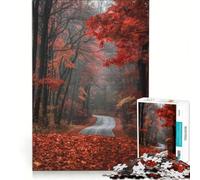 Puzzle per adulti da 1000 pezzi, Strada autunnale attraverso la foresta, gioco per famiglie, migliora la memoria, adatto come decorazione da scrivania, 38x52cm