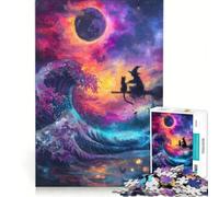 Puzzle per adulti da 1000 pezzi: Strega e gatto su un'onda gioco rompicapo difficile ideale come regalo per tutta la famiglia 38x26cm
