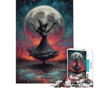 Puzzle per adulti da 1000 pezzi: Strega e scheletro che danzano sotto la luna piena Un gioco antistress divertente e un regalo spiritoso per amici e familiari (50x75cm)