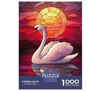 Puzzle Per Adulti Da 1000 Pezzi Swan Sunset Stained Glass Puzzle Per Adulti Gioco Pratico Decorazione Da Parete Per Compleanno, Natale 38x26cm/1000pcs