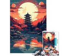 Puzzle per adulti da 1000 pezzi tema fantasy giapponese luna e pagoda Gioco rompicapo che stimola l'intelligenza Giocattolo avvincente regalo perfetto Un'opera d'arte (dimensioni 38x52cm)