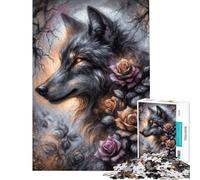 Puzzle per adulti da 1000 pezzi tema fantasy: lupo in un bosco di rose antistress difficile stimolante per la mente (dimensioni 50x75cm)