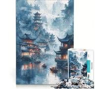 Puzzle per adulti da 1000 pezzi, tema Giappone vintage, viaggio sul fiume, gioco pratico, ideale per passare il tempo durante le vacanze a casa, con poster e foglio di curiosità abbinati 38x52cm