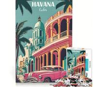Puzzle per adulti da 1000 pezzi, tema L'Avana, Cuba, viaggio, gioco impossibile, migliora la memoria, con pezzi di forma casuale completamente ad incastro 38x26cm