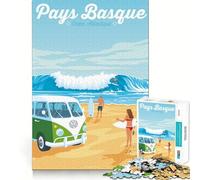 Puzzle per adulti da 1000 pezzi,tema Paesi Baschi,surf,furgone,decorazioni,gioco divertente e stimolante,ideale per momenti di relax,regalo di compleanno o hobby (50x75cm)