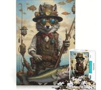 Puzzle per adulti da 1000 pezzi tema Steampunk Lupo che pesca gioco per famiglie rilassante e stimolante idea regalo 50x75cm