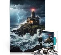 Puzzle per adulti da 1000 pezzi Tempesta di fulmini al faro Fatto di carta，per età pari o superiore a 14 anni Decorazione artistica per la casa Buon regalo。misurare：26x38cm/10.24 x 14.96pollice