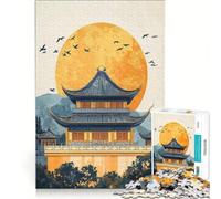 Puzzle per adulti da 1000 pezzi, Tempio cinese al tramonto, gioco interattivo, difficile e stimolante, collezione d'artista, belle arti 38x52cm