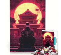 Puzzle per adulti da 1000 pezzi Tempio Cyberpunk al Neon Antistress Gioco di Assemblaggio Compleanno e Natale 38x26cm
