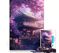 Puzzle per adulti da 1000 pezzi,Tempio dei ciliegi in fiore Gioco creativo con bordi sottili,divertente e rilassante,ideale come regalo di compleanno (50x75cm)