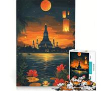 Puzzle per adulti da 1000 pezzi Tempio Wat Arun al tramonto gioco pratico per le vacanze a casa per passare il tempo e rafforzare l'amore tra le coppie 38x52cm