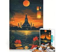 Puzzle per adulti da 1000 pezzi Tempio Wat Arun al tramonto gioco rilassante antistress collezione d'artista belle arti 50x75cm