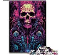 Puzzle per adulti da 1000 pezzi, teschio di demone con occhi viola, in legno, attività divertente per la casa, 50x75cm, coinvolgente attività per la serata di gioco in famiglia