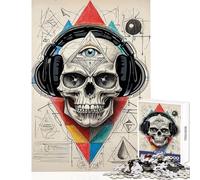 Puzzle per adulti da 1000 pezzi,teschio geometrico,occhi,musica,giocattoli antistress,ottimi regali e giocattoli,giochi rilassanti,allena il cervello e le mani,dimensioni 38x52cm