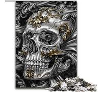 Puzzle per adulti da 1000 pezzi, teschio nero e oro, per 14+ anni, gioco impegnativo come regalo per tutta la famiglia e gli amici (dimensioni 50x75cm)