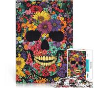 Puzzle per adulti da 1000 pezzi Teschio tra i fiori Fatto di legno，per età 14+ Vacanza a casa: uccidere il tempo Regalo per i compleanni。misurare：50x75cm/19.68x29.52pollice