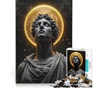 Puzzle per adulti da 1000 pezzi: Testa di pietra scultura antica con stelle e aureola dorata gioco per famiglie migliora la memoria ideale come regalo per tutta la famiglia 38x52cm
