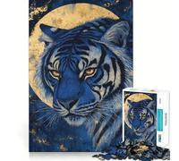 Puzzle per adulti da 1000 pezzi,Tigre Blu al Chiaro di Luna,Gioco di squadra,Gioco divertente che stimola la mente,Momento di relax,Arte e svago natalizio 38x52cm