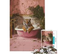 Puzzle per adulti da 1000 pezzi "Tigre in una vasca rosa" - Gioco rompicapo stimolante per la mente ideale come regalo per chi ama giocare e migliorare la memoria (Dimensioni 38x26cm)