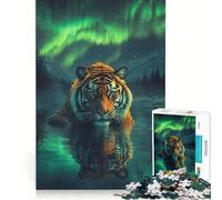 Puzzle per adulti da 1000 pezzi: Tigre sotto l'aurora boreale gioco rompicapo assemblaggio di motivi ottimo regalo per gli appassionati di videogiochi 38x26cm