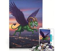 Puzzle per adulti da 1000 pezzi: Tigre verde e grifone che volano sopra la città Gioco rilassante, migliora la memoria, compleanno e Natale 50x75cm